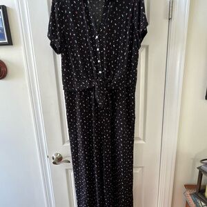 J. Jill Black Dress Jumpsuit Red and White Floral Accents